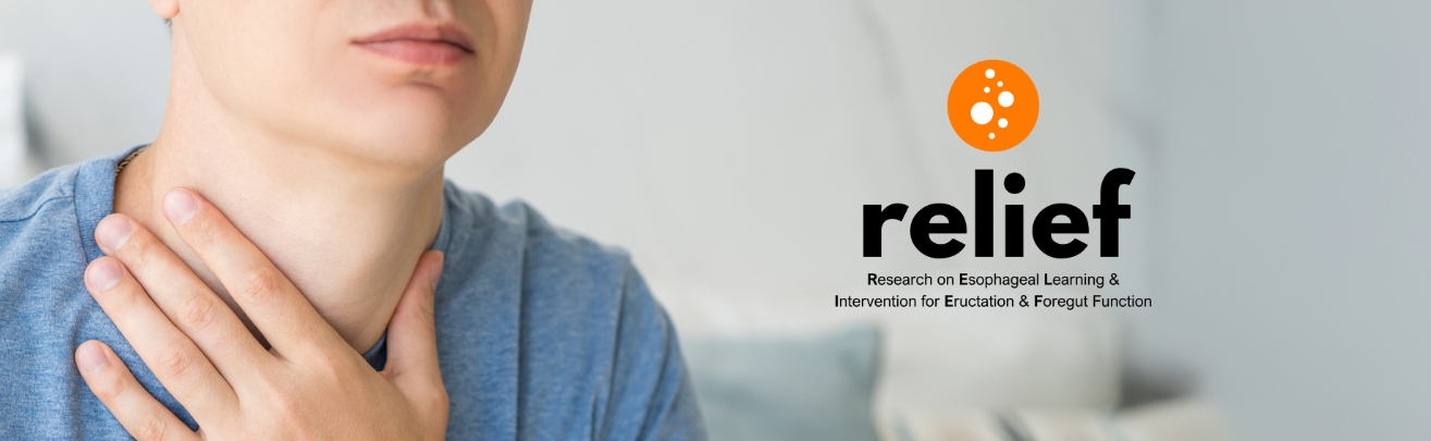 Relief logo header-image of a man trying to swallow